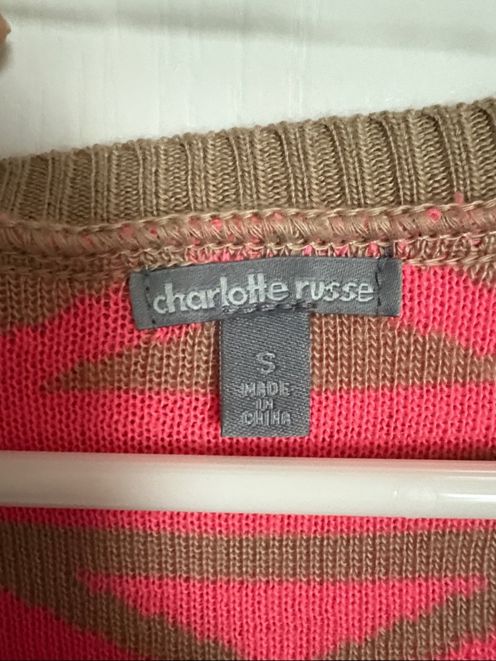 Charlotte Russe Neon Pink and Brown Geometric Aztec Y2K Scoop Neck Sweater - Picture 2 of 7